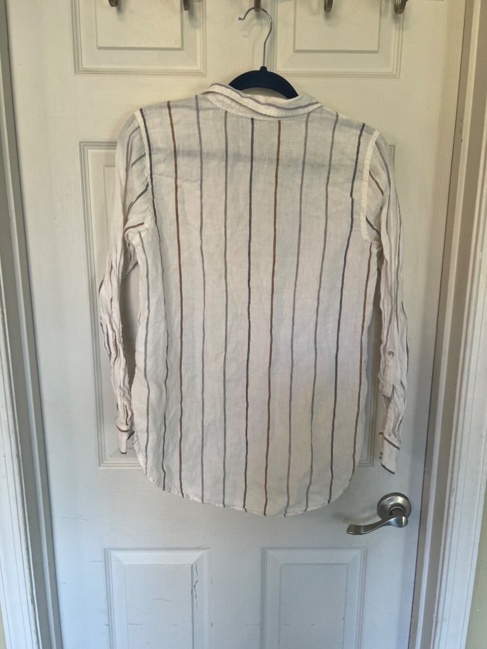 Artisan NY Linen Multi Color Striped Roll-Tab Popover Top Tunic Shirt Medium - Picture 5 of 7